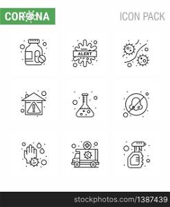 Covid-19 icon set for infographic 9 Line pack such as stay home, prevent, bacterium, hygiene, viruses viral coronavirus 2019-nov disease Vector Design Elements