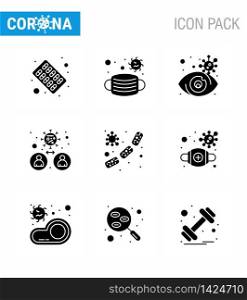 Covid-19 icon set for infographic 9 Solid Glyph Black pack such as bacterium, transmission, eye, people, bacteria viral coronavirus 2019-nov disease Vector Design Elements