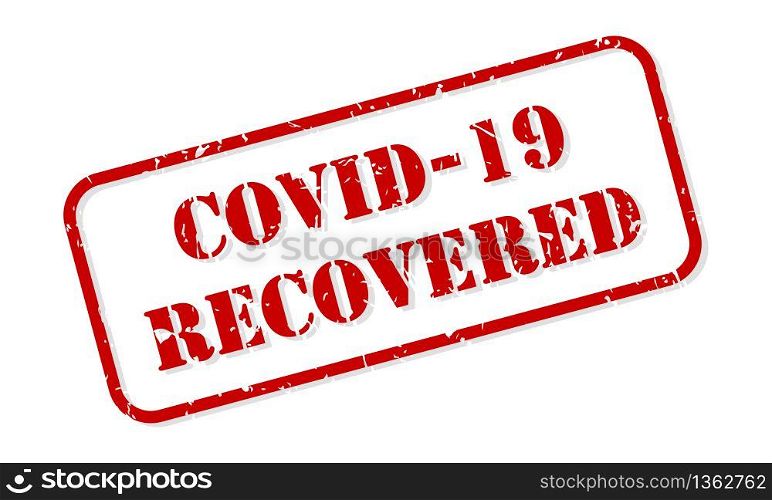 COVID-19 or COVID 19 coronavirus recovered rubber stamp vector