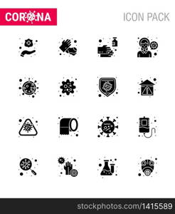 Covid-19 Protection CoronaVirus Pendamic 16 Solid Glyph Black icon set such as virus, sick, hand, pain, head viral coronavirus 2019-nov disease Vector Design Elements