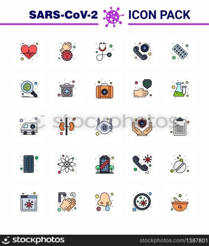 Covid-19 Protection CoronaVirus Pendamic 25 Flat Color Filled Line icon set such as form, drugs, diagnosis, care, emergency viral coronavirus 2019-nov disease Vector Design Elements