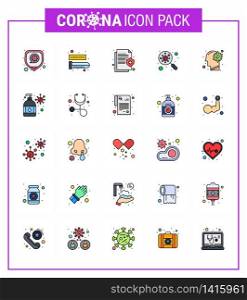 Covid-19 Protection CoronaVirus Pendamic 25 Flat Color Filled Line icon set such as search, germs, health, find, protect viral coronavirus 2019-nov disease Vector Design Elements