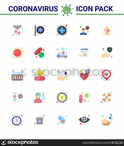 Covid-19 Protection CoronaVirus Pendamic 25 Flat Color icon set such as dirty, communication, pharmacy, consultation, sign viral coronavirus 2019-nov disease Vector Design Elements