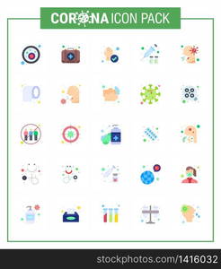 Covid-19 Protection CoronaVirus Pendamic 25 Flat Color icon set such as healthcare, medicine, hand, virus vaccine, flu viral coronavirus 2019-nov disease Vector Design Elements