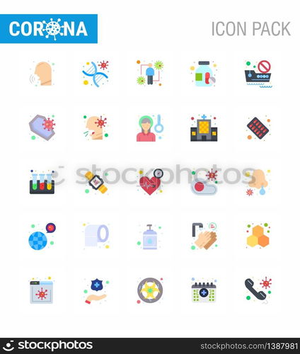 Covid-19 Protection CoronaVirus Pendamic 25 Flat Color icon set such as pills, drugs, strand, viral, human viral coronavirus 2019-nov disease Vector Design Elements