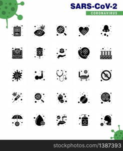 Covid-19 Protection CoronaVirus Pendamic 25 Solid Glyph icon set such as cold, care, bacteria, medical, heart viral coronavirus 2019-nov disease Vector Design Elements