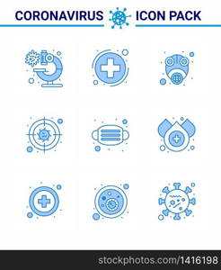 Covid-19 Protection CoronaVirus Pendamic 9 Blue icon set such as face, disease, epidemic, bacteria, virus viral coronavirus 2019-nov disease Vector Design Elements