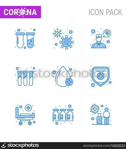 Covid-19 Protection CoronaVirus Pendamic 9 Blue icon set such as type, blood, ask a doctor, test tubes, lab viral coronavirus 2019-nov disease Vector Design Elements