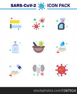 Covid-19 Protection CoronaVirus Pendamic 9 Flat Color icon set such as sanitizer, disease, virus, virus, bottle viral coronavirus 2019-nov disease Vector Design Elements