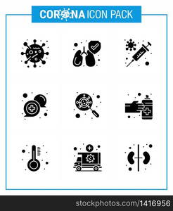 Covid-19 Protection CoronaVirus Pendamic 9 Solid Glyph Black icon set such as glass, support, protection, online, communication viral coronavirus 2019-nov disease Vector Design Elements