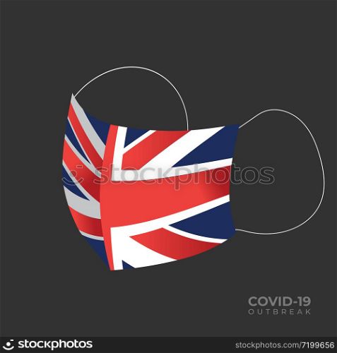 COVID-19 Protection Vector Mask with the United Kingdom flag texture. COVID-19 Protection Vector Mask with the UK flag