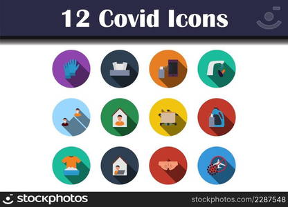 Covid Icon Set. Flat Design With Long Shadow. Vector illustration.