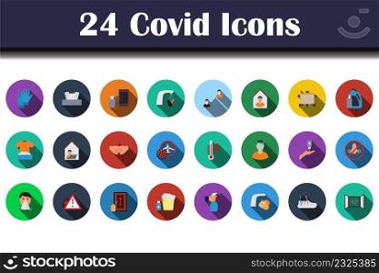 Covid Icon Set. Flat Design With Long Shadow. Vector illustration.