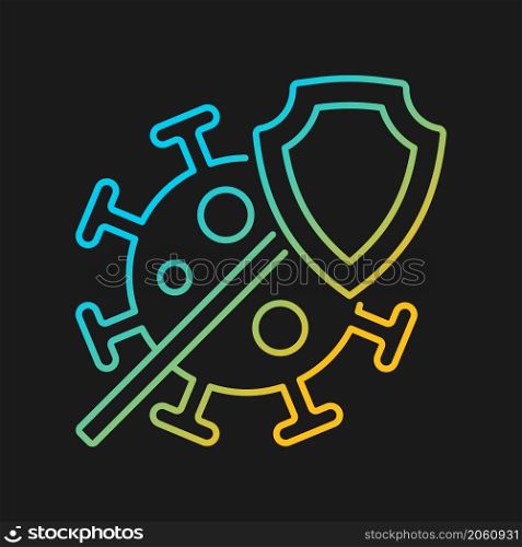 Covid insurance gradient vector icon for dark theme. Coverage of coronavirus treatment. Protection during pandemic. Thin line color symbol. Modern style pictogram. Vector isolated outline drawing. Covid gradient vector icon for dark theme