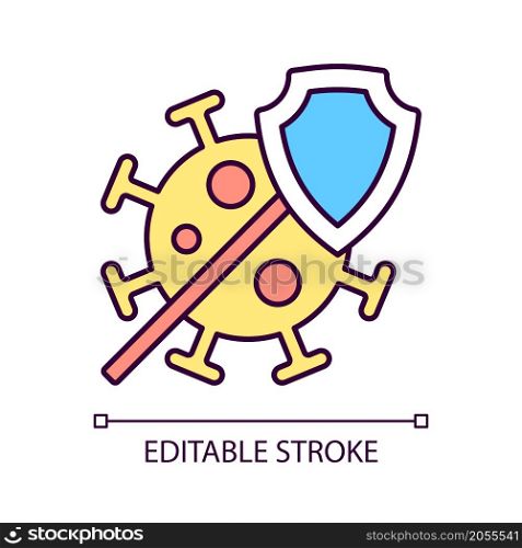 Covid insurance RGB color icon. Coronavirus treatment financial coverage. Protection during pandemic. Isolated vector illustration. Simple filled line drawing. Editable stroke. Arial font used. Covid RGB color icon