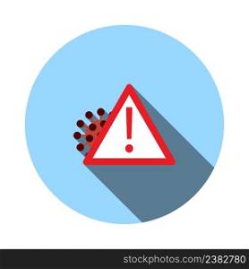 COVID Molecule Warning Sign Icon. Flat Circle Stencil Design With Long Shadow. Vector Illustration.
