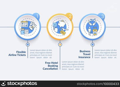 Covid related marketing tips vector infographic template. Airline tickets presentation design elements. Data visualization with 3 steps. Process timeline chart. Workflow layout with linear icons. Covid related marketing tips vector infographic template