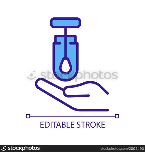 Covid swab test RGB color icon. Collecting patient saliva into tube. Nasal secretions sample. Coronavirus disease diagnosis. Isolated vector illustration. Simple filled line drawing. Editable stroke. Covid swab test RGB color icon