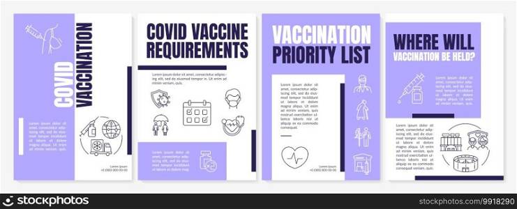 Covid vaccination brochure template. Children and adults immunization. Flyer, booklet, leaflet print, cover design with linear icons. Vector layouts for magazines, annual reports, advertising posters. Covid vaccination brochure template