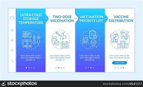 Covid vaccination onboarding vector template. Two dose vaccination for better health improvement. Responsive mobile website with icons. Webpage walkthrough step screens. RGB color concept. Covid vaccination onboarding vector template