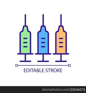Covid vaccines types RGB color icon. Booster combinations. Support immune system. Different vaccine components. Isolated vector illustration. Simple filled line drawing. Editable stroke. Covid vaccines types RGB color icon