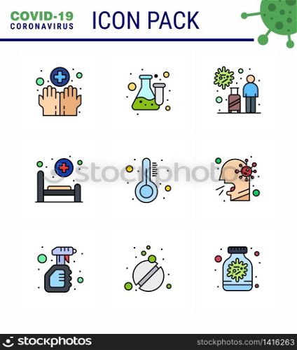 COVID19 corona virus contamination prevention. Blue icon 25 pack such as care, hospital, test, bed, travel viral coronavirus 2019-nov disease Vector Design Elements