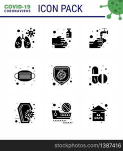 COVID19 corona virus contamination prevention. Blue icon 25 pack such as protection, medical, hands, mask, bubble viral coronavirus 2019-nov disease Vector Design Elements