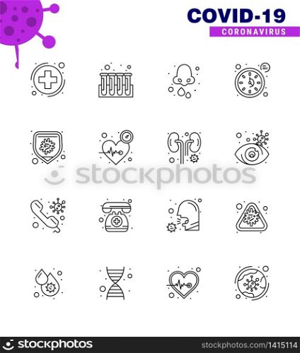 COVID19 corona virus contamination prevention. Blue icon 25 pack such as protection, time, allergy, seconds, nose viral coronavirus 2019-nov disease Vector Design Elements