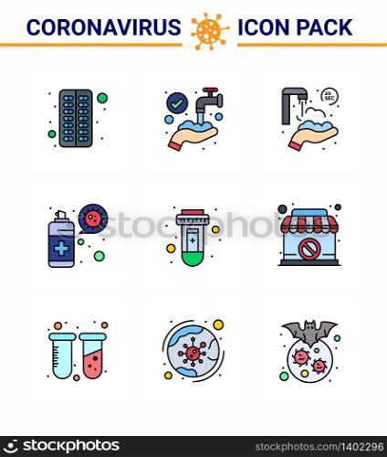 COVID19 corona virus contamination prevention. Blue icon 25 pack such as test, protection, twenty seconds, virus, cleaning viral coronavirus 2019-nov disease Vector Design Elements