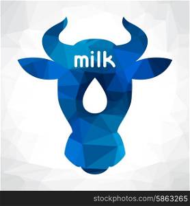 Cow head and milk emblem design on polygon background. Cow head and milk emblem design on polygon background.