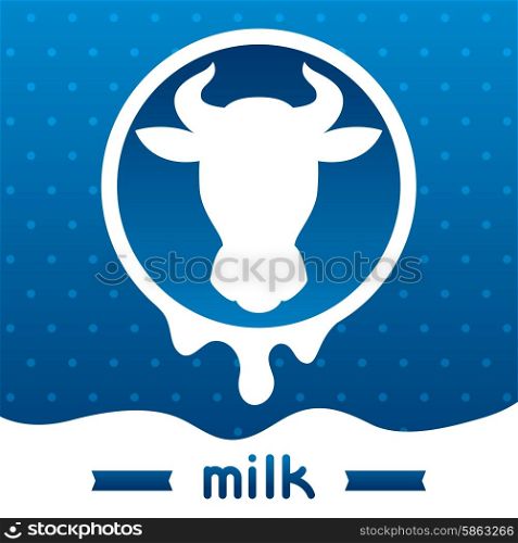 Cow head emblem design on wave of milk background. Cow head emblem design on wave of milk background.