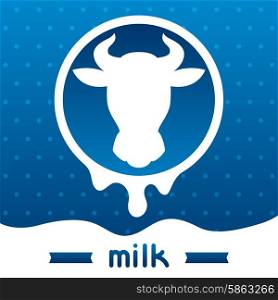 Cow head emblem design on wave of milk background. Cow head emblem design on wave of milk background.