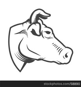 Cow head icon isolated on white background. Design elements for logo, label, emblem, sign. Vector illustration