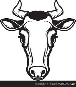 Cow head illustration isolated on white background. Design element for emblem, sign, poster, label. Vector illustration