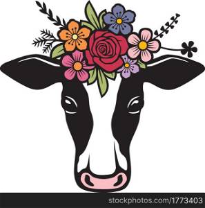 Cow head with flowers vector