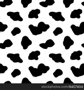 Cow hide seamless pattern. Holstein cattle texture. Cow skin pattern with smooth black and white texture. Dalmatian dog stains print. Black spots background. Animal skin template. Vector illustration.. Cow hide seamless pattern. Holstein cattle texture. Cow skin pattern with smooth black and white texture. Dalmatian dog stains print. Black spots background. Animal skin template. Vector illustration