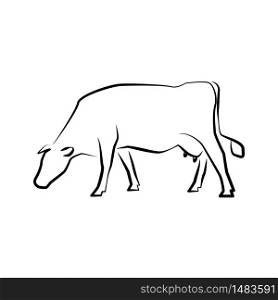 Cow icon. Outline vector illustration. Hand drawn style. Farm animals. Logo of Grazing cow.. Cow icon. Outline vector illustration. Hand drawn style.