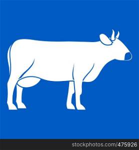 Cow icon white isolated on blue background vector illustration. Cow icon white