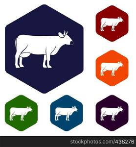 Cow icons set hexagon isolated vector illustration. Cow icons set hexagon