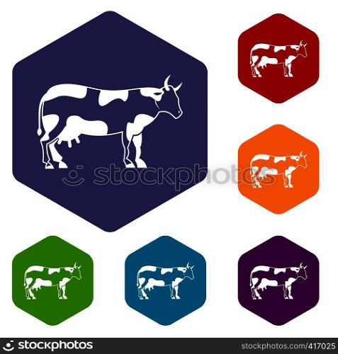 Cow icons set rhombus in different colors isolated on white background. Cow icons set