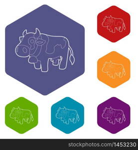 Cow icons vector colorful hexahedron set collection isolated on white. Cow icons vector hexahedron