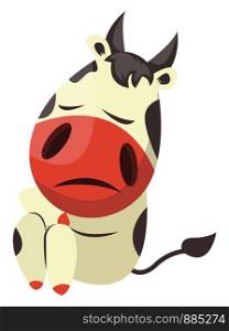 Cow is feeling sad, illustration, vector on white background.