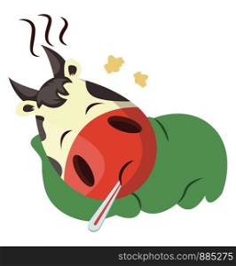 Cow is having a fever, illustration, vector on white background.