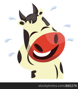 Cow is laughing in tears, illustration, vector on white background.