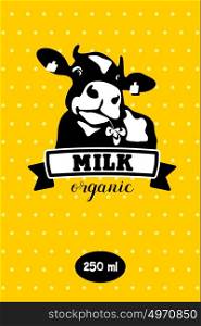 Cow. Milk and dairy products. Useful organic products. Vector emblem.