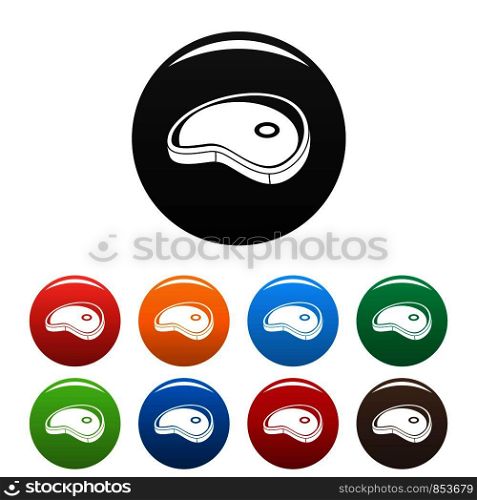 Cow steak icons set 9 color vector isolated on white for any design. Cow steak icons set color