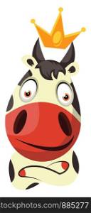 Cow with a crown on head, illustration, vector on white background.