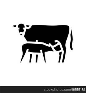 cow with calf glyph icon vector. cow with calf sign. isolated symbol illustration. cow with calf glyph icon vector illustration
