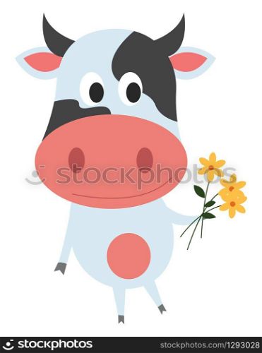 Cow with flowers, illustration, vector on white background.
