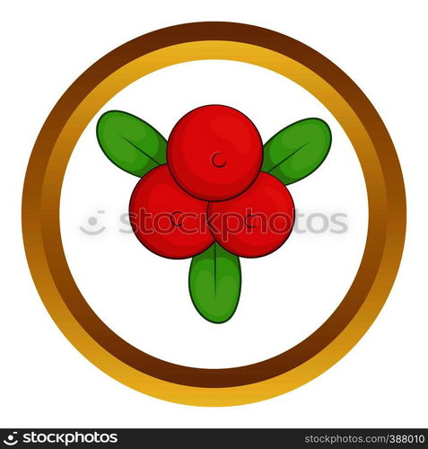 Cowberry vector icon in golden circle, cartoon style isolated on white background. Cowberry vector icon